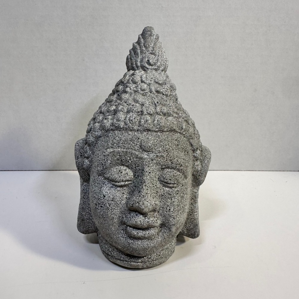 Gray Buddha Head Statue Stone Look Zen Meditation Asian Home Garden Decor